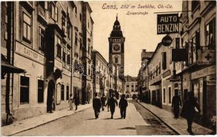 Enns, Linzerstrasse, Gasthof, Auto-Benzin Geschäft / street with shops (wet corner)