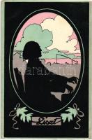 Liszt Ferenc / Franz Liszt, silhouette art postcard B.K.W.I. 425-3.