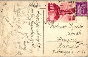 1938 'Coupe du Monde', a labdarúgó világbajnokság lapja, a hátoldalon a magyar játékosok a...