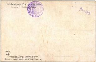 Fiatal szász asszony, Sächsische junge Frau; Verlag von H. Zeidner Brassó / Transylvanian Saxon folk...