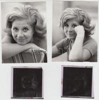 cca 1972 Ruttkai Éva színésznőről készült 3 db portré, vintage pozitív képek (12x9 cm) és 3 db negatív (6x6 cm)