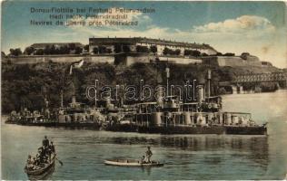 Az egyesült dunai osztrák-magyar flotilla monitorhajói Péterváradnál Újvidéken / Dunau-Flottille bei Festung Peterwardein / K.u.K. Kriegsmarine, river guard monitors