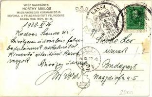 1938 Kassa, Kosice; bevonulás, Horthy Miklós, díszkapu / entry of the Hungarian troops, Horthy, gate...