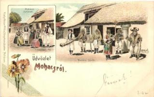 1899 Mohács, busók, sokácok, litho; kiadja Weiser Miksa