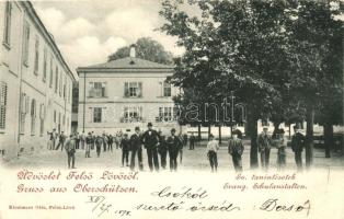 1898 Felsőlövő, Oberschützen; Evangélikus tanintézetek, kiadja Kirnbauer Ottó / Evangelical schools (kis szakadás / small tear)