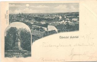 1899 Győr, Látkép, Kisfaludy-szobor; Röszler Károly kiadása