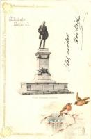 1898 Baja, Tóth Kálmán szobra, kiadja Ifj. Wagner Antal, floral litho