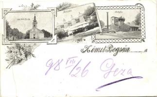 1898 Boksánbánya, Németbogsán; Kirche, Kolczán, Hochofen / church, mine buildings, floral (nyomdai hiba / printing error)