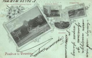1899 Verőce, Virovitica; Schaumburg-Lippa kastély, vasútállomás / castle, railway station, floral