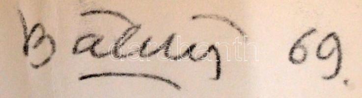 Bálint Endre (1914-1986): Tornyok. Monotípia, papír, jelzett, gyűrött, festék foltokkal,  28×41 cm