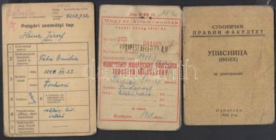 1928-76 Vegyes okmány tétel Heinz Bogdán designer és családja hagyatékából, 5db, Munkakönyv, nyelvis...