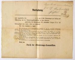 1871 Sorozásra való idézés könyvkötő segéd részére, magyar és német nyelve, jó állapotban, 22x27cm