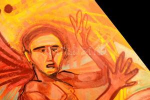 Kondor jelzéssel: Angyalok a kémények felett. Olaj, egyedi vászon, 79×110 cm