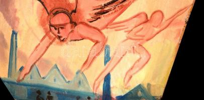 Kondor jelzéssel: Angyalok a kémények felett. Olaj, egyedi vászon, 79×110 cm