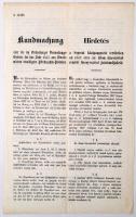 1857 Hirdetés a Soproni közigazgatási területben az 1857 évre az állam kincstárból rendelt lótenyésztési jutalomdíjakról, jó állapotban, 34x21cm