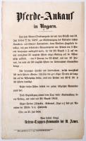 1854 Pferde-Ankauf in Ungarn, Katonai lóvásárlási hirdetmény, német nyelven, jó állapotban, 34x20cm