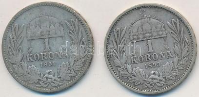 1893KB-1894KB 1K Ag "Ferenc József" (2x) T:2-,3