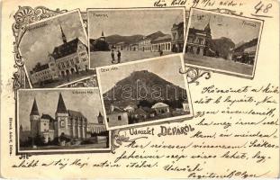 1899 Déva, Vármegyeház, Piac tér, Fő utca, vár, Vajdahunyadvár, Hirsch Adolf / county hall, square, main street, castles, floral