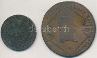 1807S 15kr Cu kissé hajlott  + 1851E 1kr Cu T:3