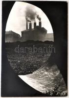 cca 1960 Wallinger Ferenc: Gyár, feliratozott vintage fotóművészeti alkotás, kasírozva, 40x25,5 cm