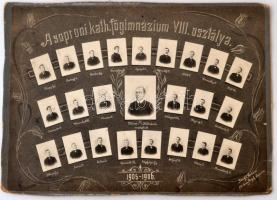 1906 A soproni kath. főgimnázium VIII. osztályának kistablója, 24 nevesített portréval, Stagl Ferenc műterméből, kasírozva, 21x30 cm