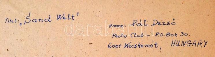 cca 1965 Pál Dezső: Sand Welt, feliratozott vintage fotóművészeti alkotás, kasírozva, 39x29 cm
