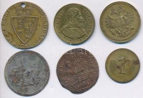 6db klf külföldi bárca és zseton T:2,2-,3 ly.
6pcs of diff jetons and tokens C:XF,VF,F hole