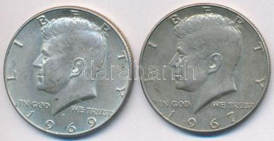 Amerikai Egyesült Államok 1967-1969D 1/2$ Ag "Kennedy" (2x) T:2 USA 1967-1969D 1/2 Dollars Ag "Kennedy" (2x) C:XF