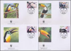 WWF: Tukánok sor 4 db FDC-n, WWF Toco Toucan set 4 FDC