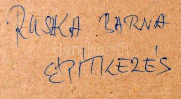 cca 1970 Ruszka Barna: Építkezés, feliratozott vintage fotóművészeti alkotás, kasírozva, 39x27 cm