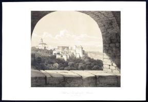 cca 1842 Blick vom Jeneralife auf die Alhambra den 7ten Juli 1842, litográfia, Königliche Lithographische Institut zu Berlin, 27×31,5 cm /  cca 1842 Blick vom Jeneralife auf die Alhambra den 7ten Juli 1842, lithography, Königliche Lithographische Institut zu Berlin, 27×31,5 cm