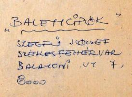 cca 1975 Szegfű József: Balettcipők, feliratozott vintage fotóművészeti alkotás, kasírozva, 30x39 cm