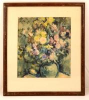 Wilhelm Lajos (?-?): Virágcsendélet, akvarell, papír, jelzett, paszpartuban, kopottas fa keretben, 4...