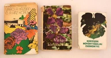 3 db kertészeti témájú könyv: Kertészek növényvédelmi zsebkönyve, Virágok körülöttünk, Virág a házban és a ház körül.
