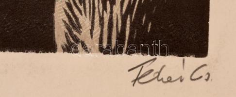 Fehér Csaba (1936-2002): Kos. Mélynyomás, papír, jelzett, 9×8 cm