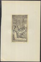 Életképek, 4 db különféle rézmetszet, papír, jelzettek a metszeten, 12,5×7,5 cm