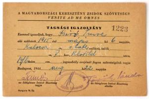 1944 Tagsági igazolvány, A Magyarországi keresztény zsidók szövetsége, 8x12cm