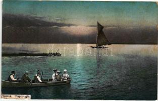 Siófok, Napnyugta, vitorlás, csónakázók, kiadja Adolf Sámuel (EK)