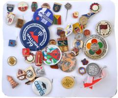 50db-os vegyes, főleg külföldi és szocialista jelvény, kitűző tétel, közte német, román, szovjet darabok, több zománcozott T:2,2- 50pcs of mixed, mostly socialist badges, pins, with German, Romania, Soviet pcs, more enamelled C:XF,VF