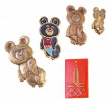 Szovjetunió 1980. "Moszkvai Olimpia" 5db klf jelvény, ebből 4 darabon Misa az olimpia kabalája T:1- Soviet Union 1980. "Moscow Olympiad" 5pcs diff badges, with 4 pieces about Misha the Olympic mascot C:AU