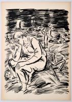 Frans Masereel (1889-1972): Gyötrelem. Fametszet, papír, jelzett a dúcon, 34x24 cm