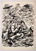 Frans Masereel (1889-1972): Fájdalom. Fametszet, papír, jelzett a dúcon, 34x24 cm