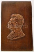 Sztálin réz portré, fa tartóra ragasztva, 6×5 cm