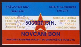 Jugoszlávia/Bosznia/Banja Luka "Novcani bon" "000-ás MINTA" T:I