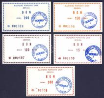 Bosznia/Moszlim Köztársaság/Zenica bon sor évszám nélkül 15D,100D,150D,200D,300D T:I