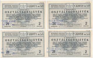 1928. "21. Magyar Királyi Állami Osztálysorsjáték" 2. osztály 1/4 sorsjegy (4x) + 3. osztály 1/4 sorsjegy (3x) "Pető Ernő" bélyegzésekkel T:I- - II-