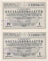 1927. "19. Magyar Királyi Állami Osztálysorsjáték" 1. osztály 1/4 sorsjegy 4-es ívben, A,B...