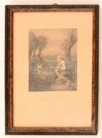 cca 1850 Der Angler (The Angler= horgász) acélmetszet, metszette T.Heawood G.Schalcken rajza nyomán, üvegezett keretben, 16x12 cm