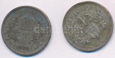 Ausztria 1893-1894. 1K Ag (2x) T:2- ph., patina Austria 1893-1894. 1 Corona Ag (2x) C:VF edge error, patina