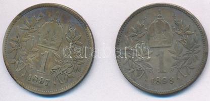 Ausztria 1897-1898. 1K Ag (2x) T:2-,3 patina Austria 1897-1898. 1 Corona Ag (2x) C:VF,F patina